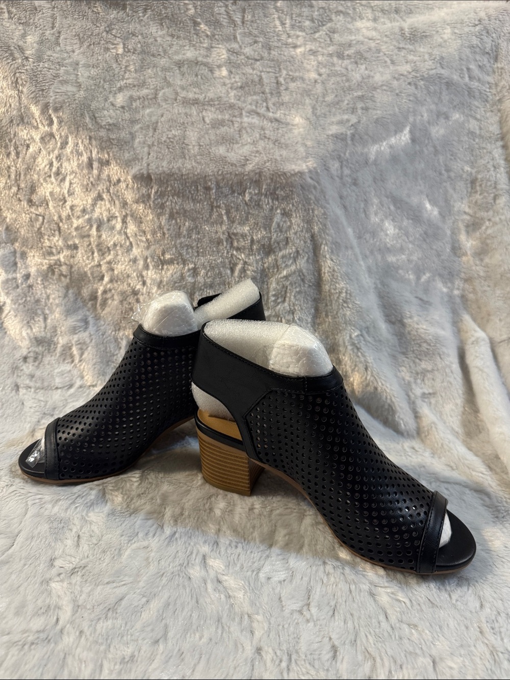 J. Adams Black Perforated Open-Toe Ankle Booties